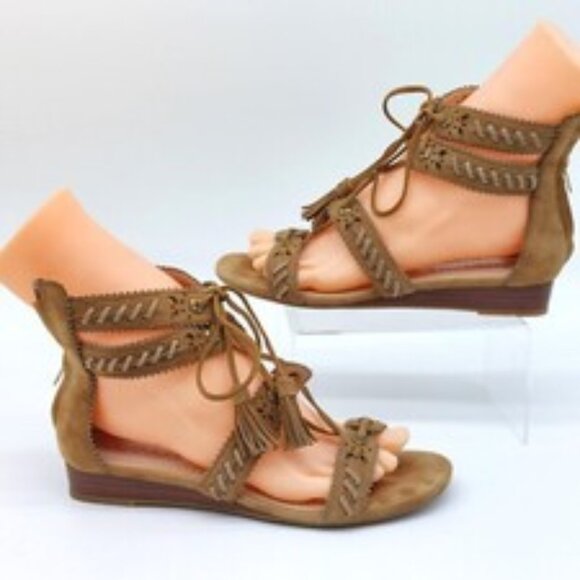 Coach Gladiator Tie Up Suede Wedge Sandals - Picture 2 of 8